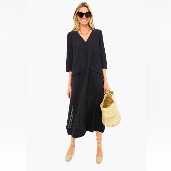 TNUCK Pomander Place Large Black Cotton Carolina Window Pane Caftan Maxi Dress - Picture 1 of 11